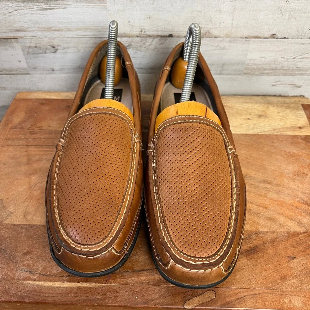 Johnston & Murphy J&M Shoes Men 8M Tan Leather Memory Foam Slip On Loafers